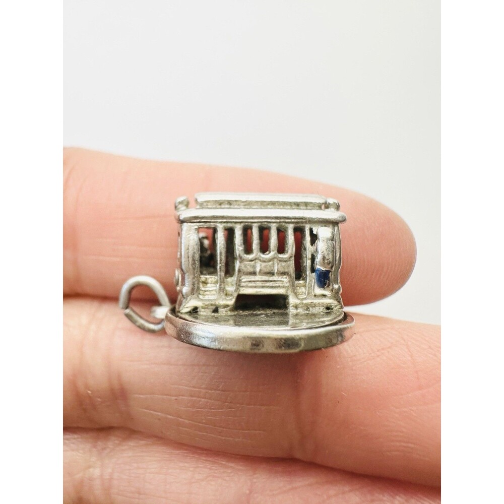 Womens Vintage Estate Sterling Silver Trolley Charm